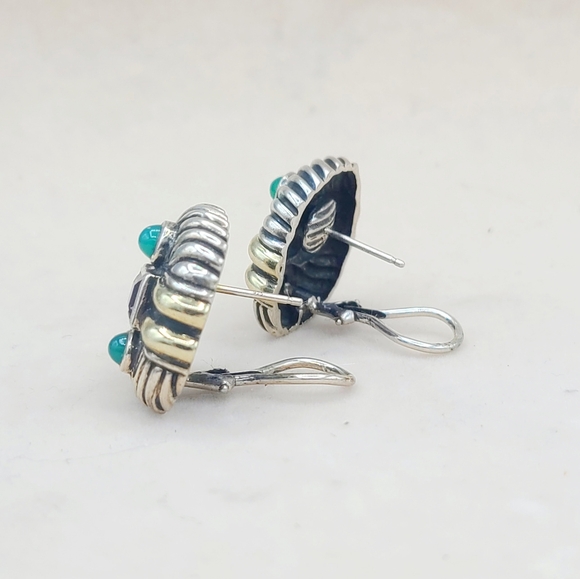 David Yurman Renaissance Earrings With Amethyst Green Onyx and Gold - Picture 2 of 8